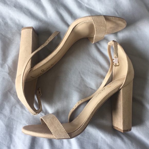 Natural Suede Ankle Strap Heels - Picture 3 of 4